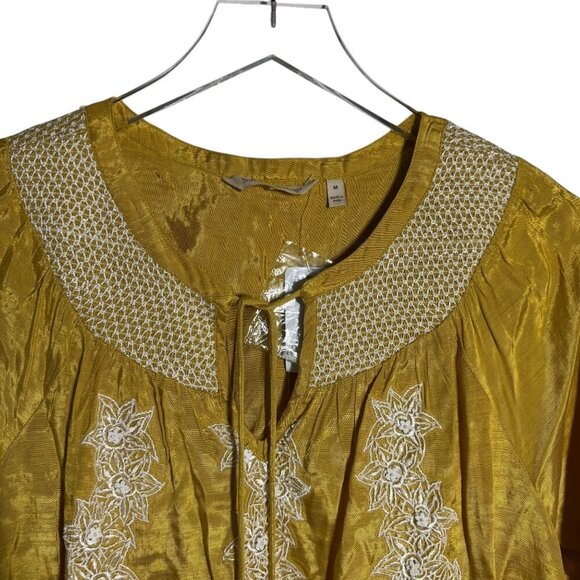 Soft Surroundings Size Medium Lauralin embroidered tunic beaded NWT mustard - Picture 5 of 13